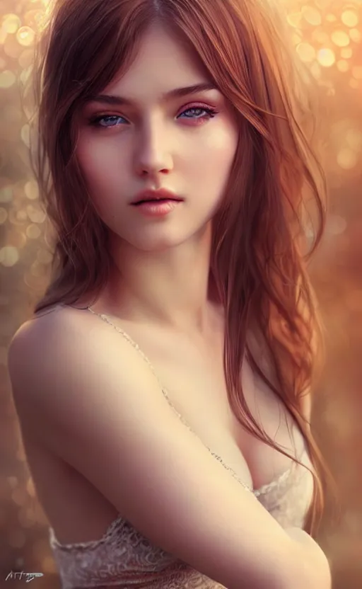 Image similar to a gorgeous russian female photo, bokeh, beautiful face, professionally retouched, soft lighting, realistic, smooth face, full body shot, torso, dress, perfect eyes, sharp focus on eyes, 8 k, high definition, insanely detailed, intricate, elegant, art by artgerm and kyoung hwan kim