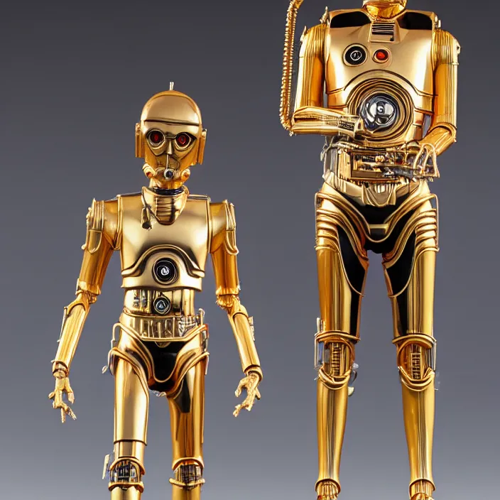 Prompt: a detailed figure of c - 3 po, first 4 figures, detailed product photo