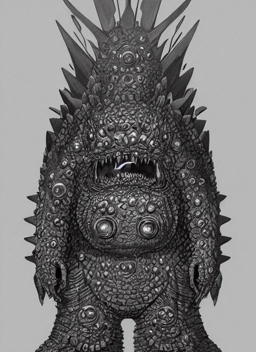 Prompt: occult godzilla kaiju with glowing haunted eyes, metal skin, intricate, elegant, highly detailed, centered, digital painting, artstation, concept art