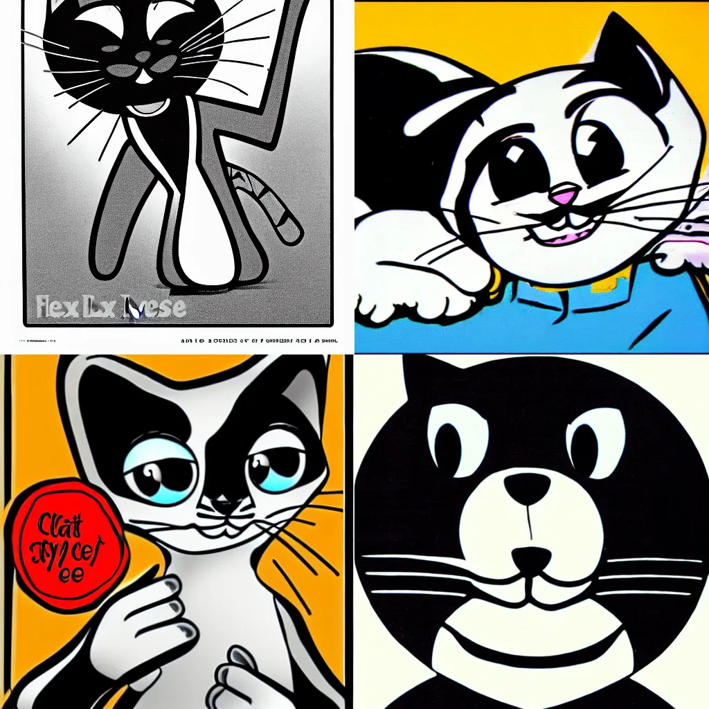 Prompt: cat in style of rubber hose, felix the cat, pie eyes