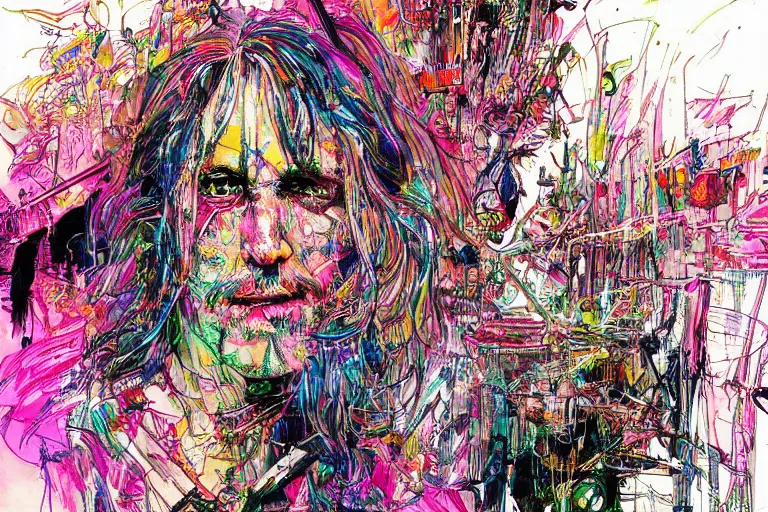 Image similar to psychedelic cadillac illustrations by Ralph Steadman and Bill sienkiewicz and carne griffiths