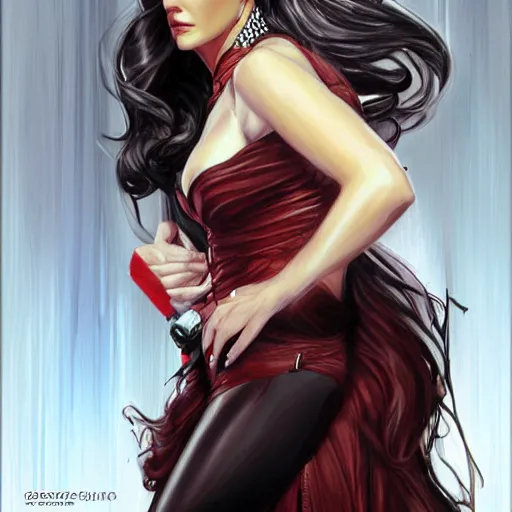 Image similar to a portrait painting of Jennifer Connelly as diva by Stjepan Sejic