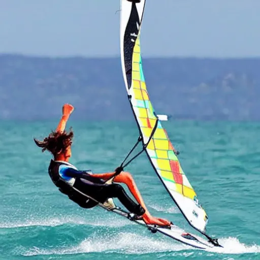 Image similar to A ragdoll cat windsurfing, cool, impressive, skilled, cartoon