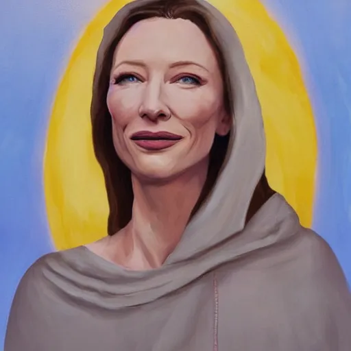 Prompt: painting of cate blanchett as Jesus