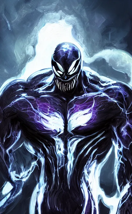 Image similar to full body portrait of venom as thanos, dynamic lighting, cinematic, ultra detailed, trending on art station, stunning visuals, creative, fantasy concept art