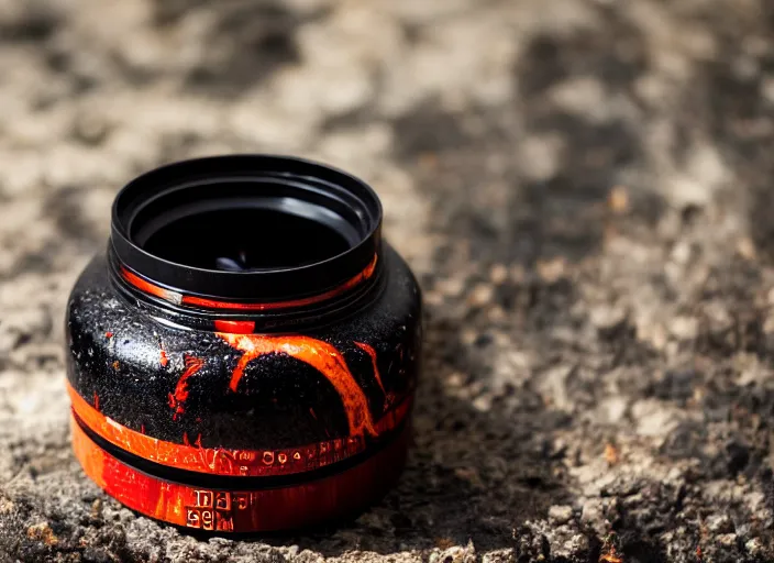 Image similar to dslr photo still of a jar filled with lava, 8 5 mm f 1. 8