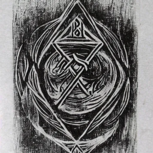 Image similar to magic sword iconography old occult runes intaglio etching engraving alchemy ink witchcraft