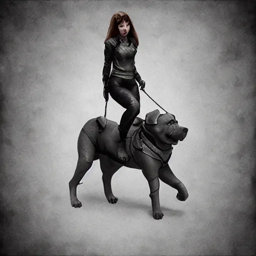 Image similar to a girl riding a giant dog, trending on artstation