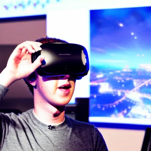 Image similar to anime Mark Zuckerberg dancing with vr headset on