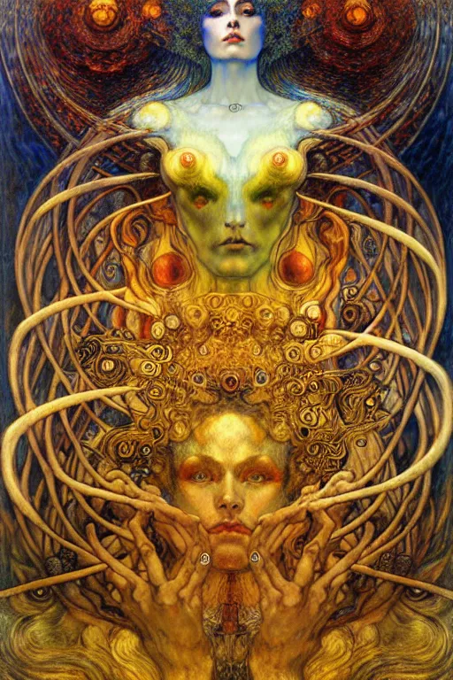 Image similar to Divine Chaos Engine by Karol Bak, Jean Delville, William Blake, Gustav Klimt, and Vincent Van Gogh, symbolist, visionary