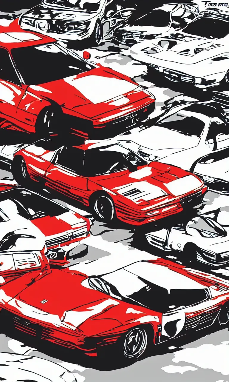 Image similar to a ferrari testarossa in the style of initial - d anime, takumi fujiwara