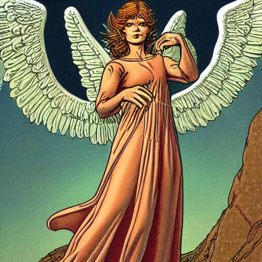 Image similar to a biblically accurate angel, by moebius