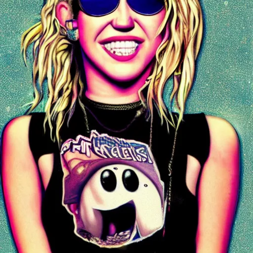 Image similar to miley cyrus in 2013 during the bangerz era, fully clothed, artwork by brendon small,
