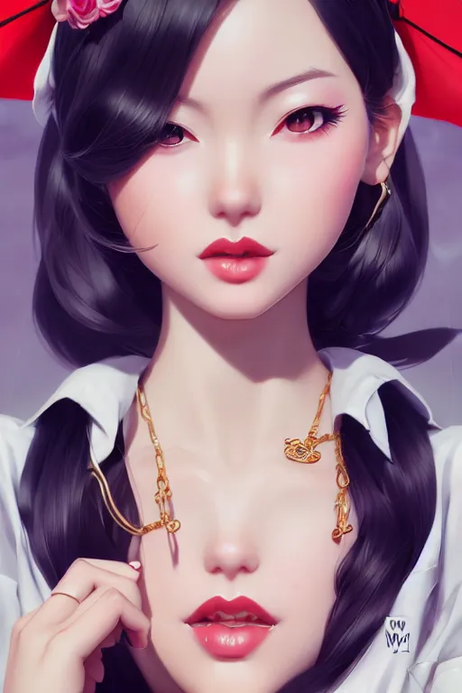 Image similar to a pin up and beautiful fashion charming dreamlke japan girl with lv jewelry, character art, art by artgerm lau and wlop and and ilya kuvshinov and john singer sargent, hyperdetailed, 8 k realistic, symmetrical, frostbite 3 engine, cryengine, dof, trending on artstation, digital art