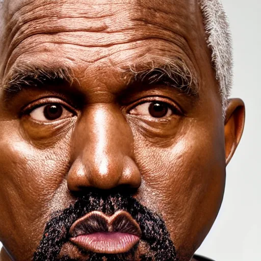 Image similar to the face of old kanye west at 6 2 years old, portrait by julia cameron, chiaroscuro lighting, shallow depth of field, 8 0 mm, f 1. 8