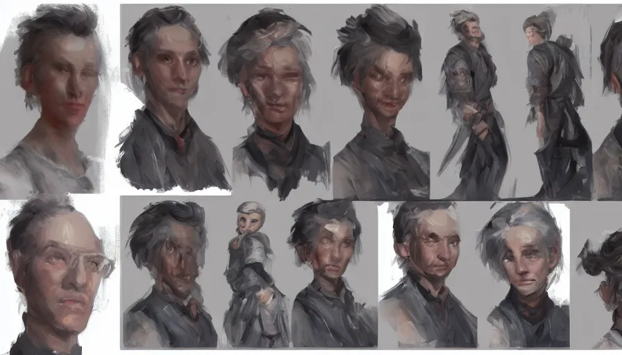 Image similar to character sheet, oil painting by jama jurabaev, extremely detailed, brush hard, artstation, for aaa game, high quality, brush stroke