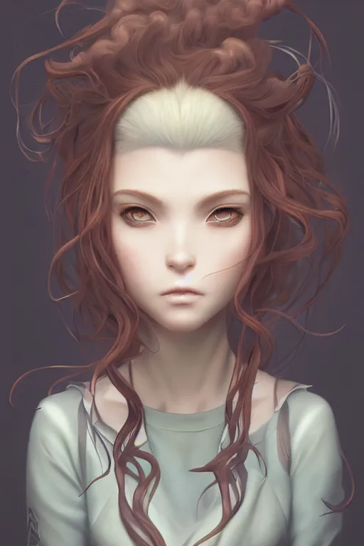 Prompt: portrait of an anime manga girl with wild big hair, straight on portrait, by artgerm, james jean, tom bagshaw, gerald brom, 4 k, smooth, hd, substance designer render, full body character concept art, symmetrical,