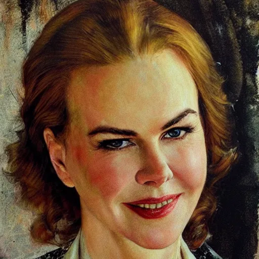 Prompt: portrait of nicole kidman, artist norman rockwell,