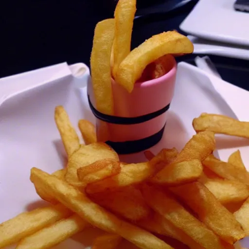 Image similar to photo of [ a single salted french fry chip ] shaped like that looks like stephen fry as a pixar character hybrid intercross mix cinematic lighting