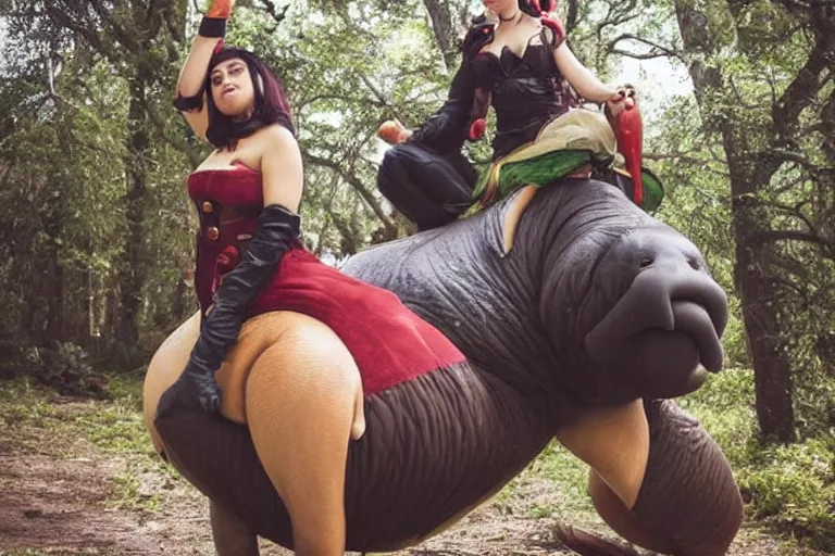 Image similar to a beautiful woman riding on the back of a walrus, cosplay, photoshoot