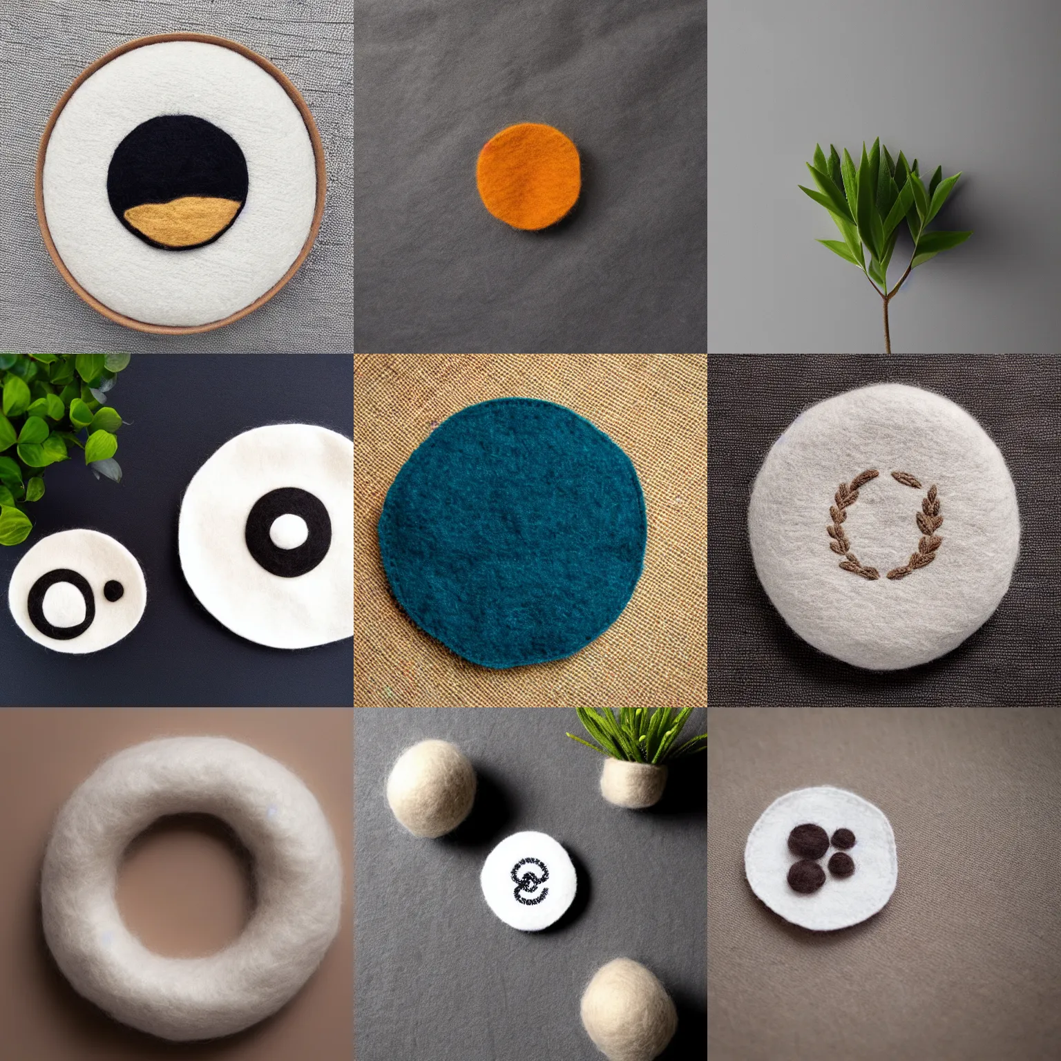 Prompt: minimalistic logo, round, art, wool, craft, exquisite, premium, plants