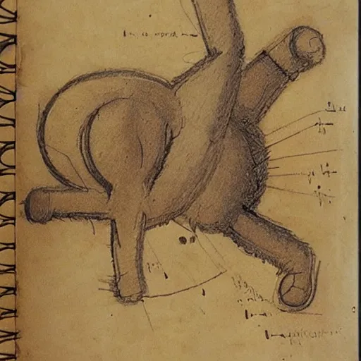 Image similar to da vinci ’ s sketchbook, showing the design of cats,