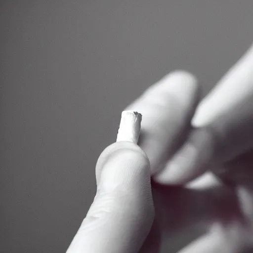 Image similar to Close-up of hyperrealistic soft only hand holding cigarette with smoke, white background, 4K