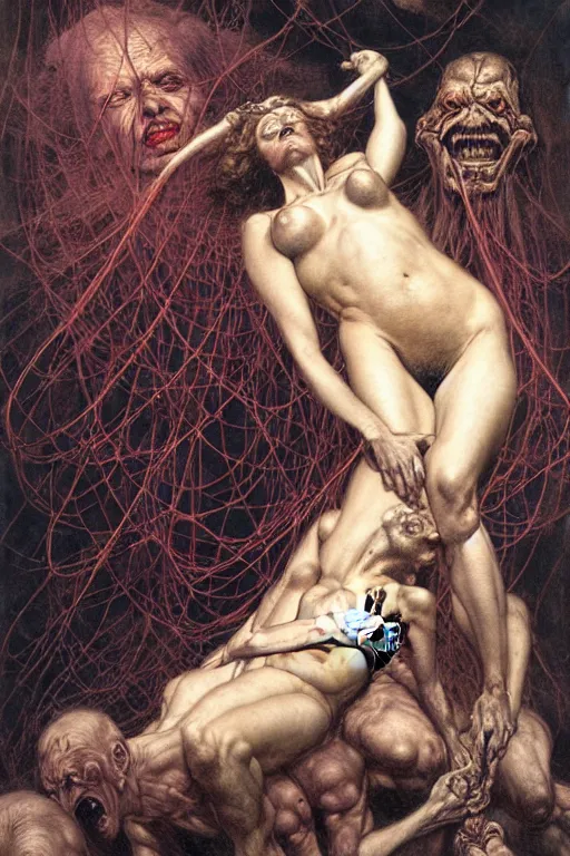 Image similar to entanglement in the style of wayne barlowe, gustav moreau, goward, bussiere, roberto ferri, santiago caruso, luis ricardo falero, austin osman spare, dali