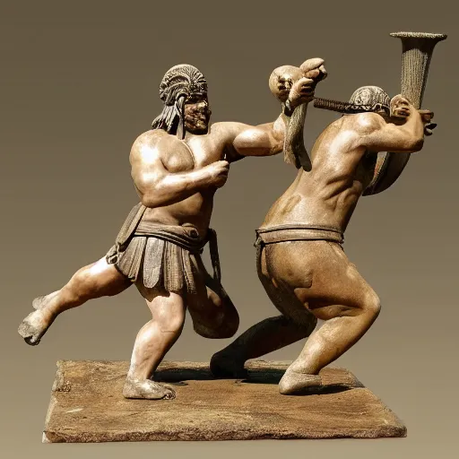 Prompt: greek warriors fighting against capybara, ancient greek statue, epic, detailled