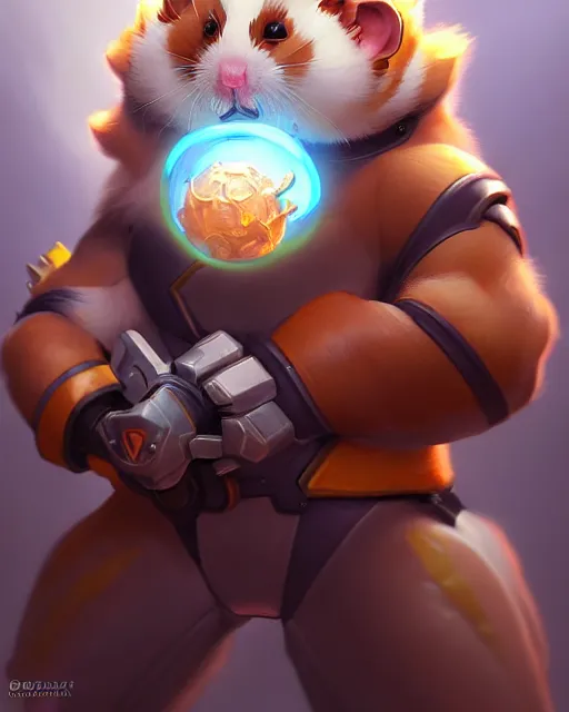 Image similar to wrecking ball the hamster from overwatch, character portrait, portrait, close up, highly detailed, intricate detail, amazing detail, sharp focus, vintage fantasy art, vintage sci - fi art, radiant light, caustics, by boris vallejo