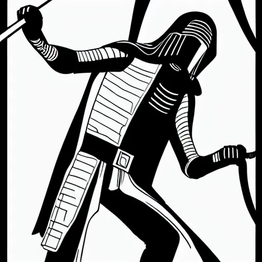 Prompt: kylo ren, ultra sharp lines, rubber hose animation, 4 k, cartoony, disney, black and white color