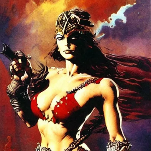 Image similar to warrior princess by Frank Frazetta,fantasy artwork,bold,striking,high quality!!!!!,masterpiece!!!!