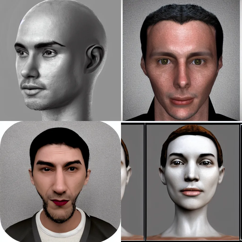 Prompt: headshot generated by an early AI, uncanny valley