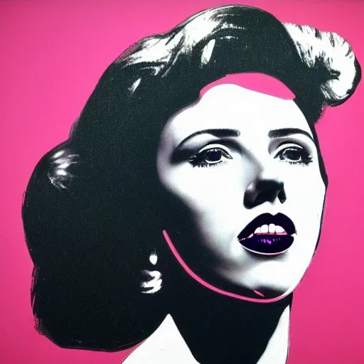 Image similar to Portrait of Scarlett Johansson painted by Andy Warhol
