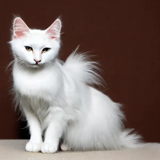 Prompt: white turkish angora cat mean look angry awkward