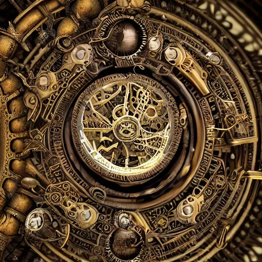 Image similar to complex magic mechanism, time machine flying over the earth, steampunk, indian style, ornament, mechanism leaving, a luminous trail, intricate clockwork, photorealistic rendering, 4 k rendering, intricate details,