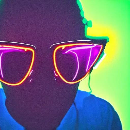 Prompt: portrait of a smug lemon, neon rim lights, sunglasses, inspired by the terminator, white background