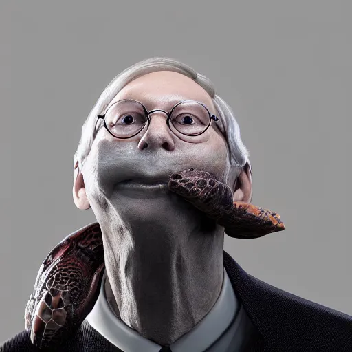 Image similar to mitch mcconnell sticking his head out of a turtle shell, octane render, unreal 5 engine