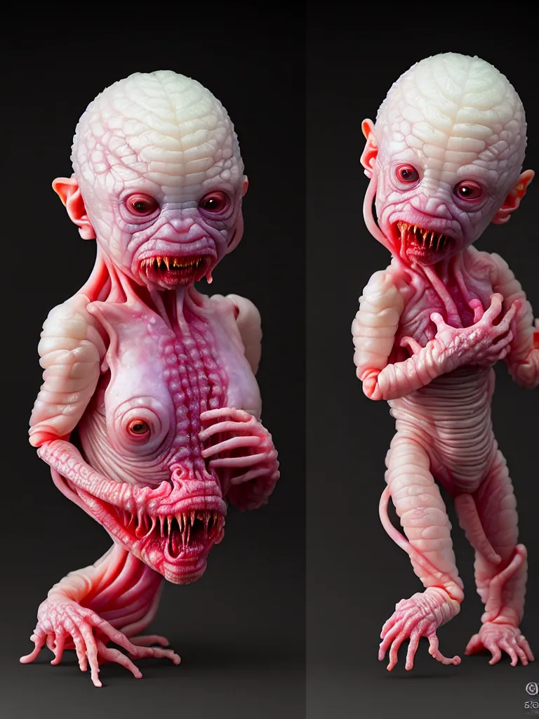 Prompt: hyperrealistic subsurface scattering rendering, fat smooth cronenberg flesh monster albino translucent baby by donato giancola and greg rutkowski and wayne barlow and zdzisław beksinski, product photography, action figure, sofubi, studio lighting, colored gels