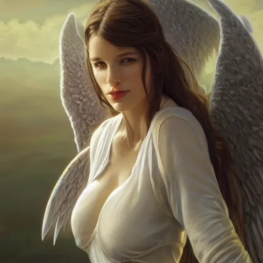 Image similar to Perfectly-centered portrait-photograph of an angel dragon from heaven, lifelike, super highly detailed, professional digital painting, artstation, concept art, Unreal Engine 5, Photorealism, HD quality, 8k resolution, cinema 4d, 3D, beautiful, cinematic, art by artgerm and greg rutkowski and alphonse mucha and loish and WLOP