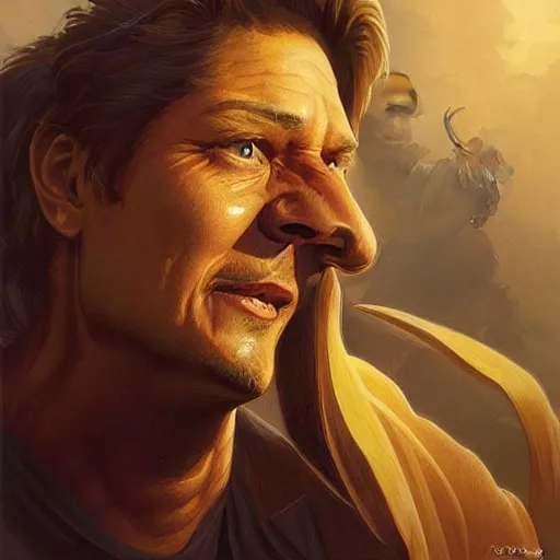 Prompt: “Explorer who looks like Brendan Fraser, similar to Indiana Jones, face of an Oni monster, D&D, fantasy, intricate, cinematic lighting, highly detailed, digital painting, artstation, concept art, smooth, sharp focus, illustration, art by Artgerm and Greg Rutkowski and Alphonse Mucha”