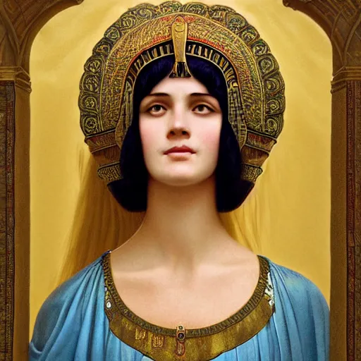 Prompt: beautiful portrait of Cleopatra , trending on artstation, by Edmund Leighton