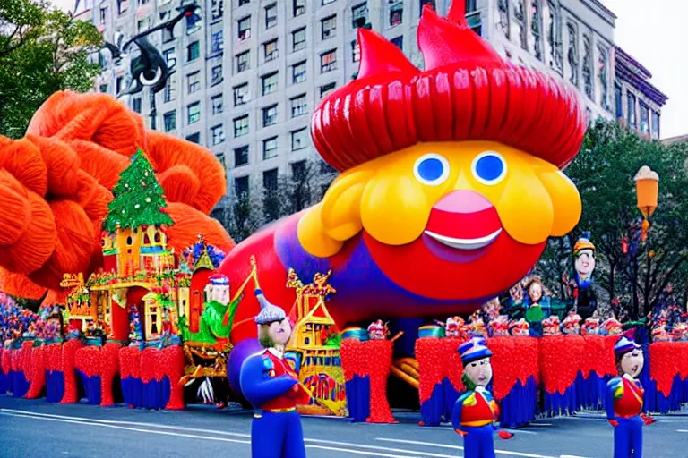 Image similar to photo of giant beautiful elaborate parade float character designed by ( ( ( ( ( ( ( ( eric carle ) ) ) ) ) ) ) ) and wes anderson!!!!!!!!!!!!!!, in the macys parade, detailed 4 k photo,