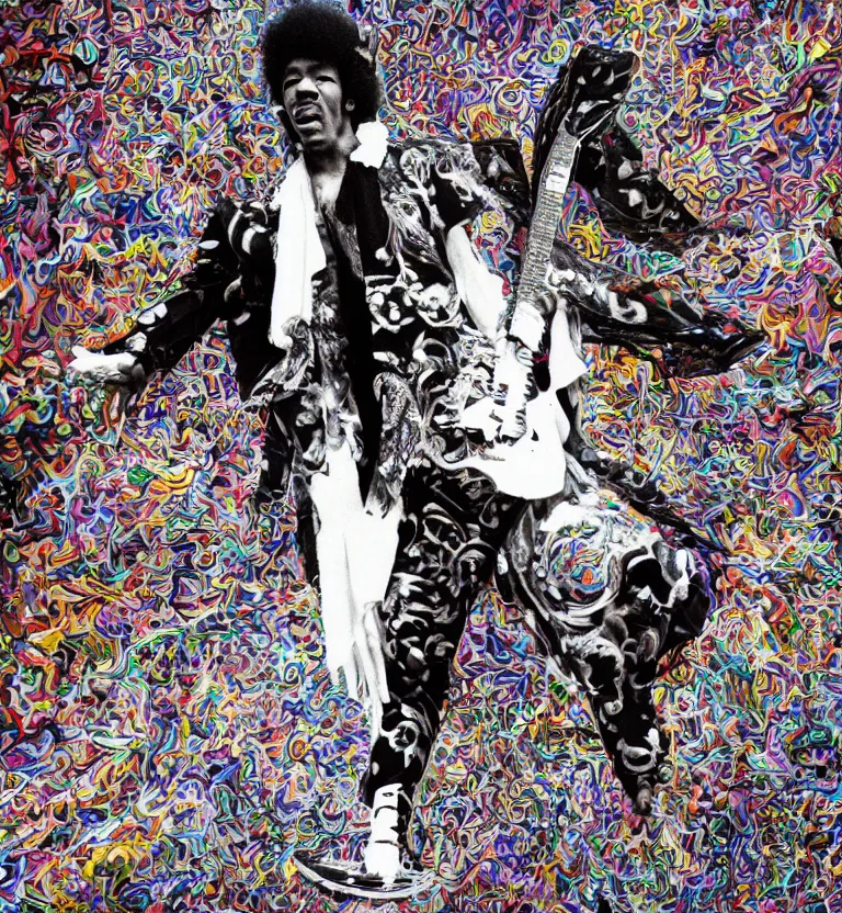 Image similar to biomorphic temple ultrawide angle photography, jimi hendrix full body shot, 8 k