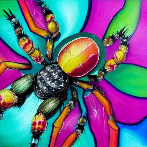 Prompt: a painting of spider , made of multicolored crystals, fantasy art, realistic