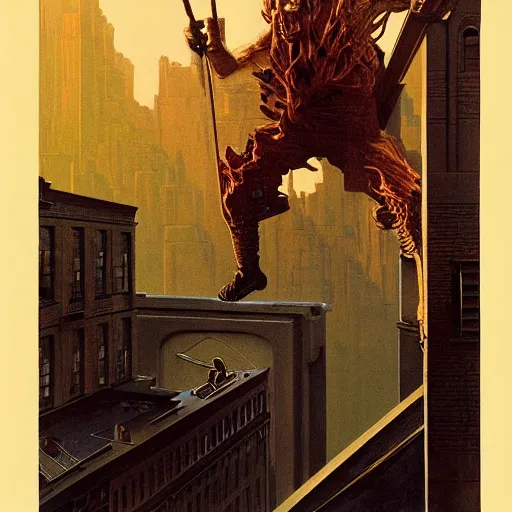 Image similar to immense, majestic, surreal, terrifying joe biden crushing buildings under his heel in streets of art deco city, perfectly clear face, by j. c. leyendecker and beksinski