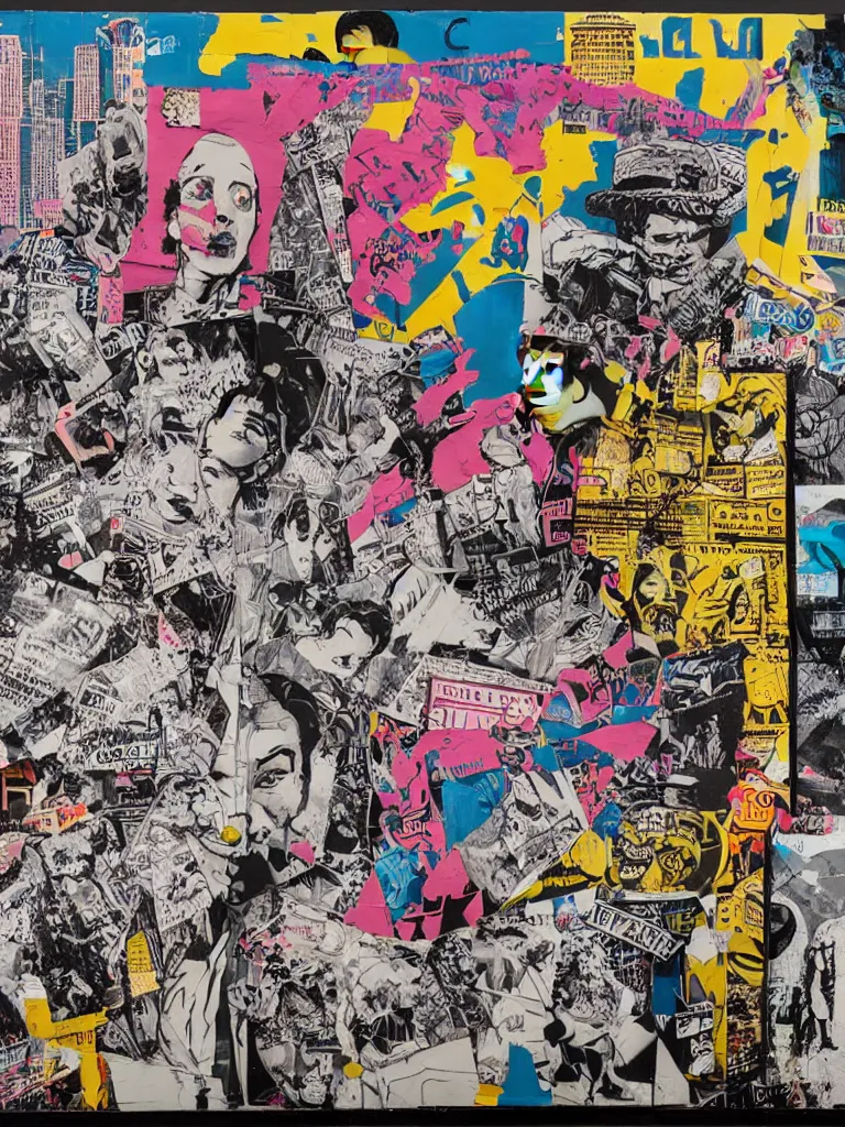 Prompt: a street art style multi - media collage by faile and patrick mcneil and patrick miller, lowbrow, pop culture, historic references, comic and cartoon references