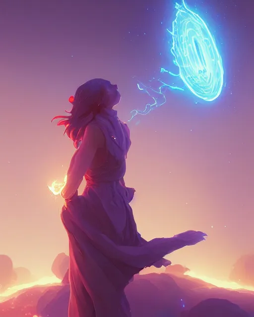 Image similar to highly detailed vfx portrait of a mage casting a light spell, unreal engine, greg rutkowski, loish, rhads, beeple, makoto shinkai and lois van baarle, ilya kuvshinov, rossdraws, tom bagshaw, alphonse mucha, global illumination, detailed and intricate environment