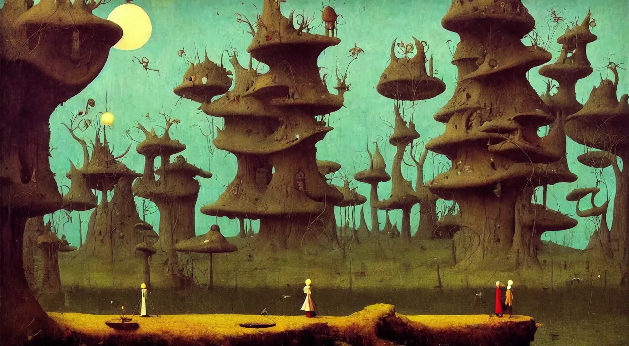 Image similar to single flooded simple!! toadstool tower anatomy, very coherent and colorful high contrast masterpiece by norman rockwell franz sedlacek hieronymus bosch dean ellis simon stalenhag rene magritte gediminas pranckevicius, dark shadows, sunny day, hard lighting