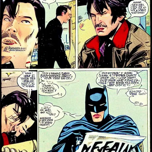 Image similar to keanu reeves in a batman comic book